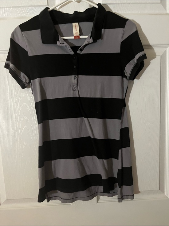 No Boundaries Tops - No Boundaries Black and Gray Striped Polo Top